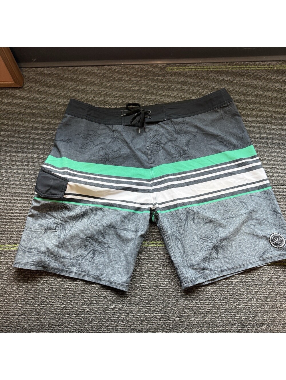 Island Daze Board Shorts With Bottle Opener STRETCH Teal And Gray SIZE:38